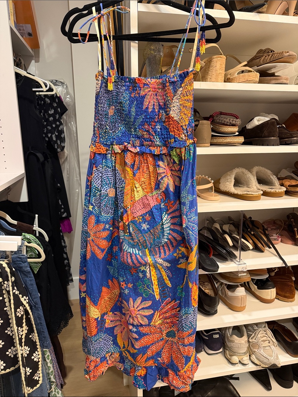 Farm Rio x Anthropologie Blue Floral Smocked sundress